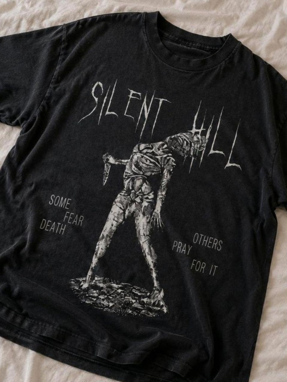 Gildan Black Silent Hill Graphic Tee with White Horror Print